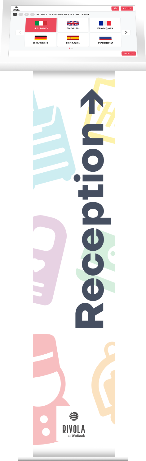 Totem Rivola App, grafica Fancy Bianco